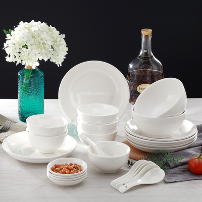 靓佳纯白强化陶瓷餐具24头碗盘碟套装陶瓷餐具瓷器餐具餐具套装餐具礼品 .